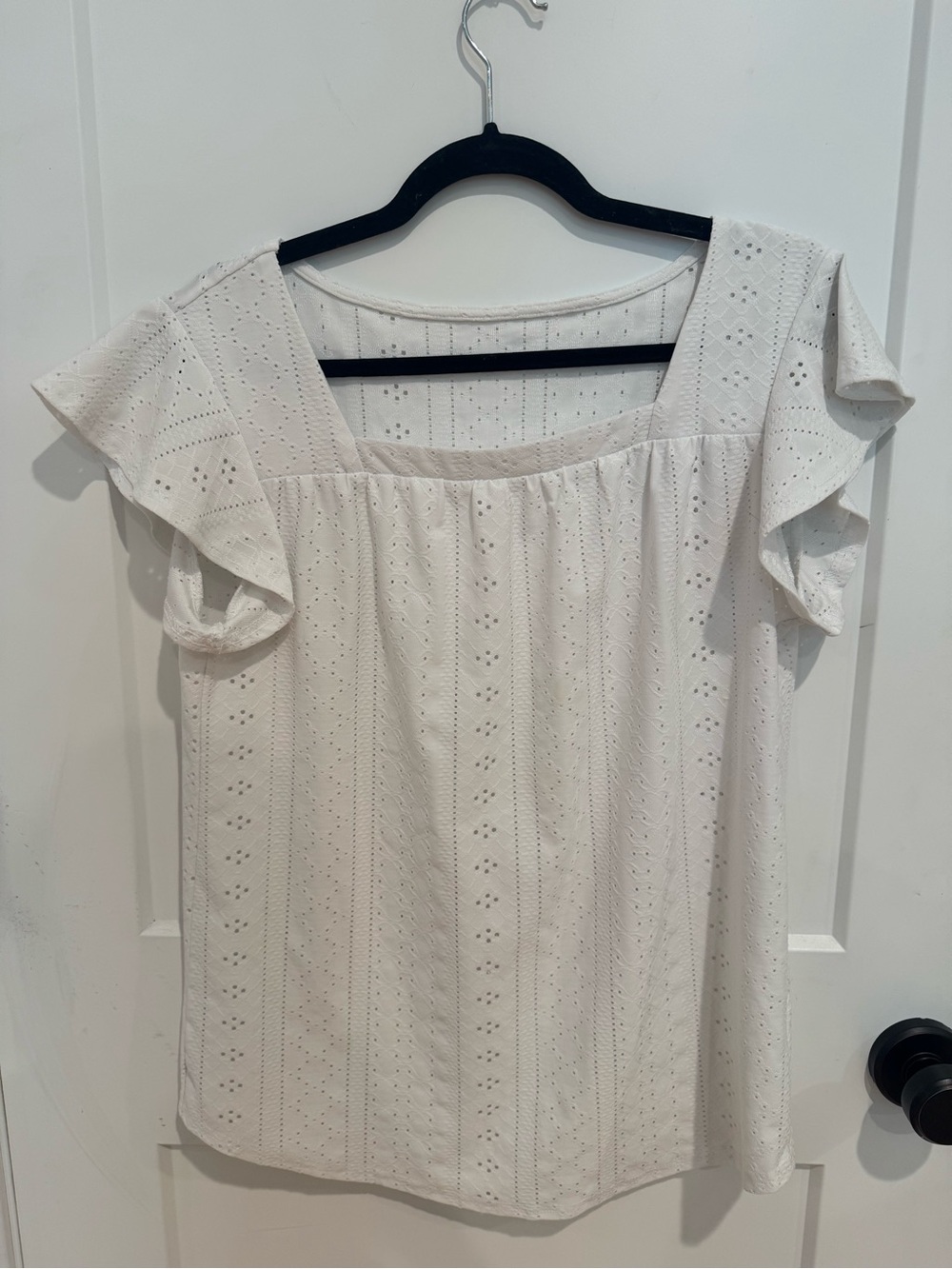 White Eyelet Flutter Sleeve Women's top